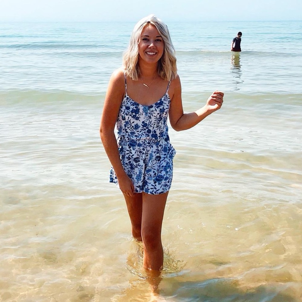 Blue and White Floral Romper